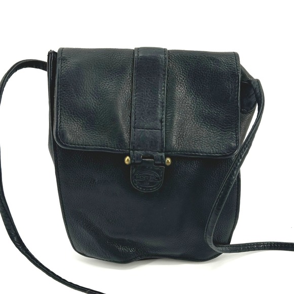 Fossil Handbags - Vintage 90s Fossil Black Leather Crossbody Bag Small Flap Square Shoulder Bag